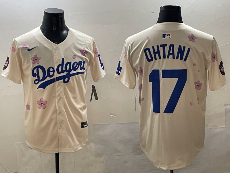 Men Los Angeles Dodgers #17 Ohtani Cream Sakura Edition 2025 Nike MLB Jersey style 10